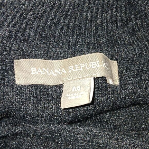 Banana Republic charcoal gray black wool blend leather patch cardigan  Sz M - Picture 7 of 7